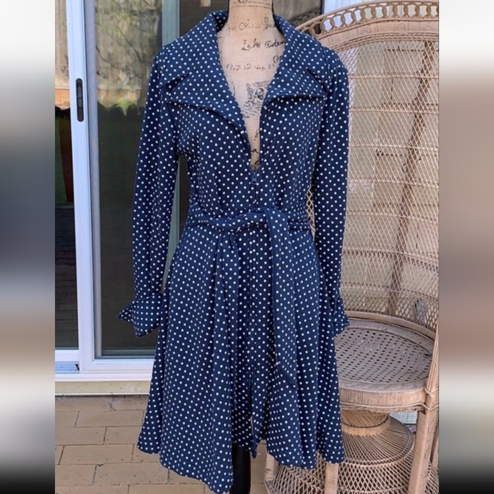Effie's Heart Navy Polka Dot Trench with Red Lining - Picture 2 of 11